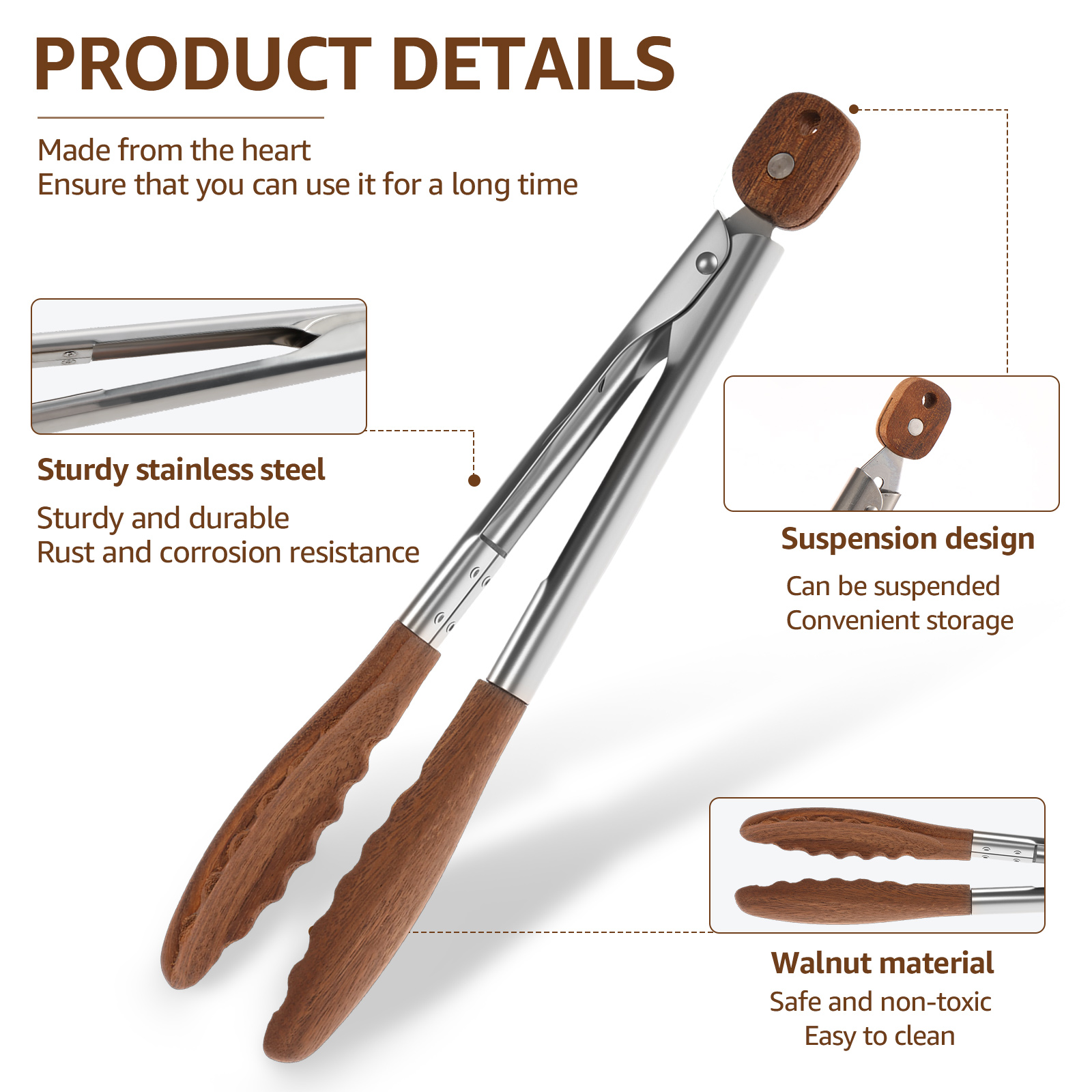2/3 Pcs Food Tongs Walnut Wood - đánh giá và giá Kitchen Gadgets Pakistan